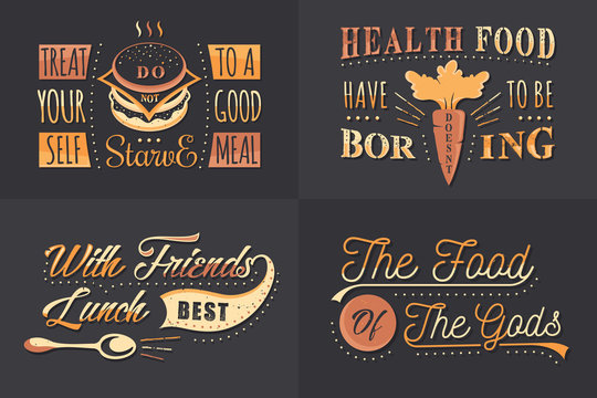 Set of Vintage Food Typographic Quotes