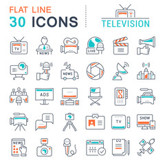Fototapeta na wymiar Set Vector Flat Line Icons Television