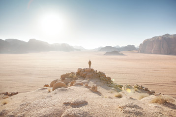Traveler staring at the Wadi Rum desert.
