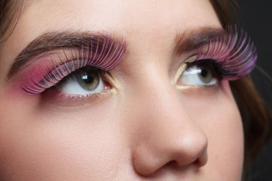 Eye makeup with extended eyelashes close-up