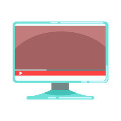 Computer monitor with media player interface. Colorful cartoon vector Illustration