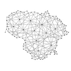 Map of Lithuania from polygonal black lines and dots of vector illustration