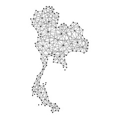 Map of Thailand from polygonal black lines and dots of vector illustration