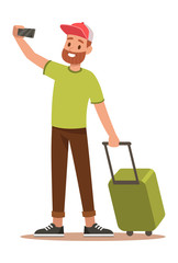 travel time. Happy man go to travel. Vector illustration design.