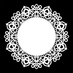 Lace round paper doily, lacy snowflake, greeting element, laser cut  template, doily to decorate the cake,  vector illustrations.