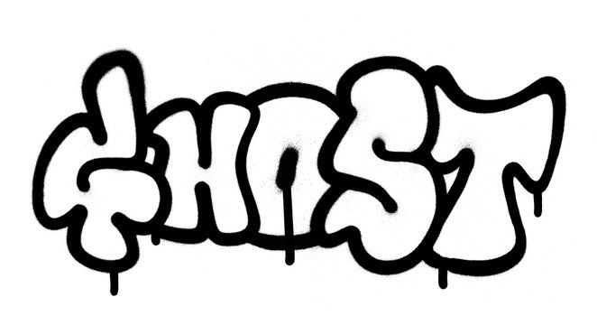graffiti sprayed ghost fonts in black over white