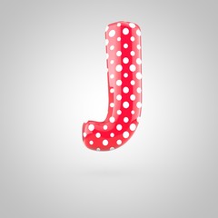 Red alphabet letter J uppercase with white dots isolated on white background.
