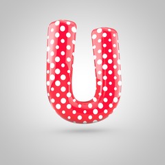 Red alphabet letter U uppercase with white dots isolated on white background.