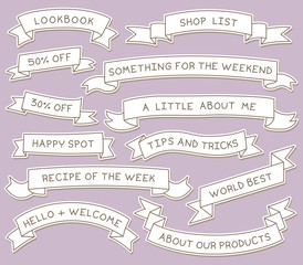 Hand Drawn Ribbon Banners Set with Handwritten Messages. Design Element.