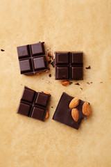 Chocolate pieces with almond nuts