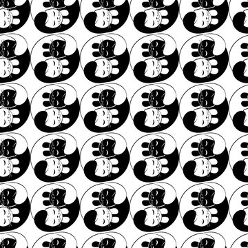 sleeping kittens, in-yan seamless black and white pattern