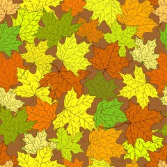 maple leaves, seamless pattern on brown background