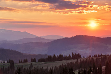 Obraz premium Majestic spring sunset in the mountains landscape