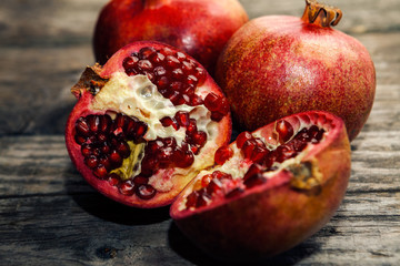 Ripe pomegranate fruit cut in half