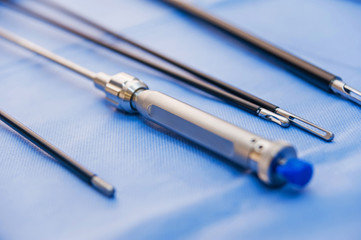 Laparoscopic tools on a sterile table
