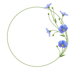 Реалистичные цветы льна, символ чистоты и доброты, круглая рамка