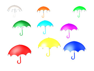 3D Illustration of many colorful umbrellas