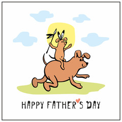 Happy father’s day greeting card in cartoon style with cute dogs. Vector illustration.