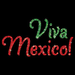 Shiny iridescent glitter 'Viva Mexico' text in vector format.