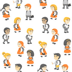 Seamless Pattern in Flat Style, Group of Happy Students.