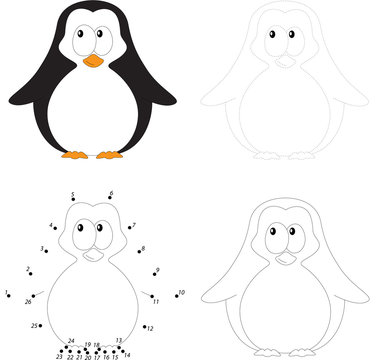 Cartoon baby penguin. Dot to dot game for kids