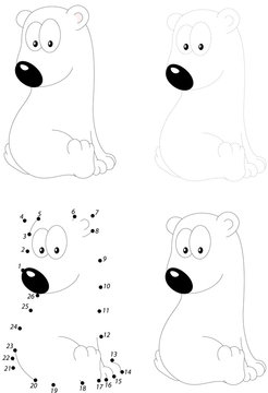 Cartoon polar bear. Dot to dot game for kids