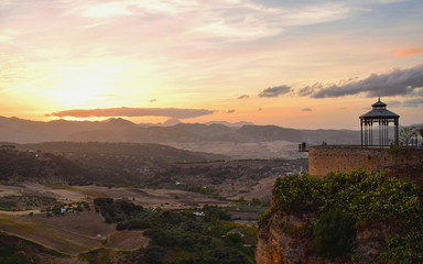 Fototapeta na wymiar The view from the Mirador de Ronda at sunset in Ronda, Andalusia, Spain