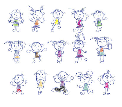 drawing little children doodle with different poses