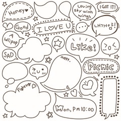 Set of Hand Drawn Speech and Thought Bubbles Doodle