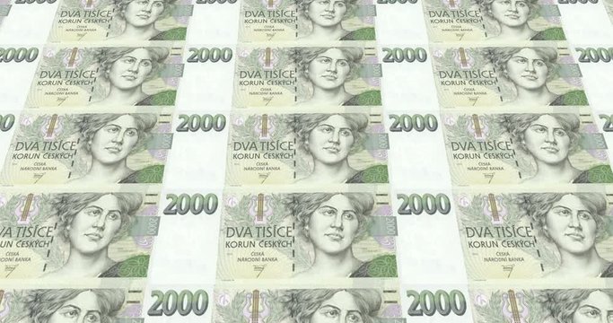 Banknotes of two thousand czech korunas of Czech Republic, cash money, loop