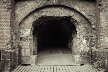 Fototapeta na wymiar Old Kenigsberg castle entrance. World war II fort.