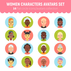 Flat women and girls character avatars collection