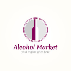 Vector logotype for alcohol market. Illustration of wine bottle. Winery label.