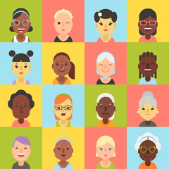 Flat women and girls character avatars collection