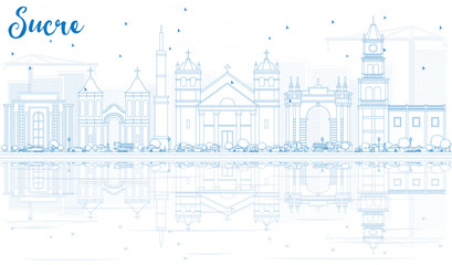 Outline Sucre Skyline with Blue Buildings.