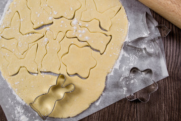 Making homemade sugar cookies in a variety of forms. Roll out the dough.  Cut spring figures