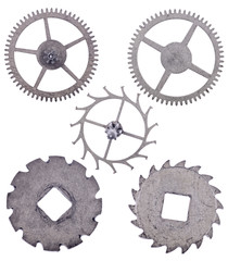 five old steel isolated gears