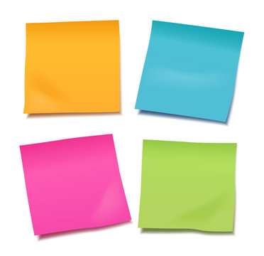 Set of four colorful vector blank post-it notes for your note or announcement isolated on white background
