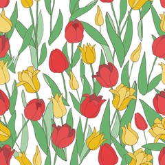 Fototapety  wzór tulipany, czerwony i żółty