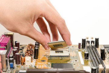 Close up of Electronic Circuits in Technology on  
Mainboard background (Main board,cpu...