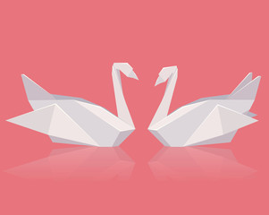 Vector illustration of a pair of paper origami swans. Love. Vector element for your creativity
