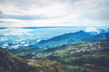 Mountain view Village in the valley In the morning Asia Tropical. Phutubberk Thailand