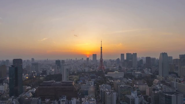 4k time lapse of sunset day to night at Tokyo city skyline