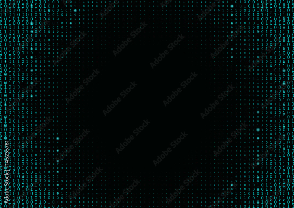 Poster Binary code black and cyan blue background.