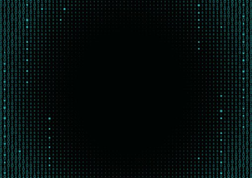 Binary code black and cyan blue background.