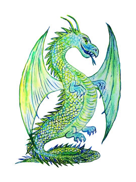 Green dragon, watercolor.