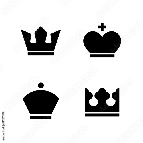 Crown Vector Monochrome Icons Set Of Solid King Queen Black Icons
