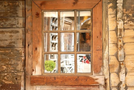 Window of a traditional Norwegian hut