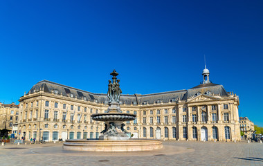 Fototapeta na wymiar Fountain of the Three Graces at on the Place de la Bourse in Bordeaux, France