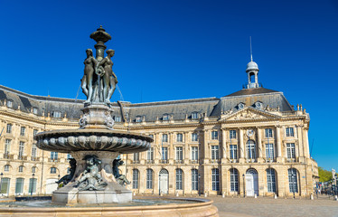 Fototapeta na wymiar Fountain of the Three Graces at on the Place de la Bourse in Bordeaux, France